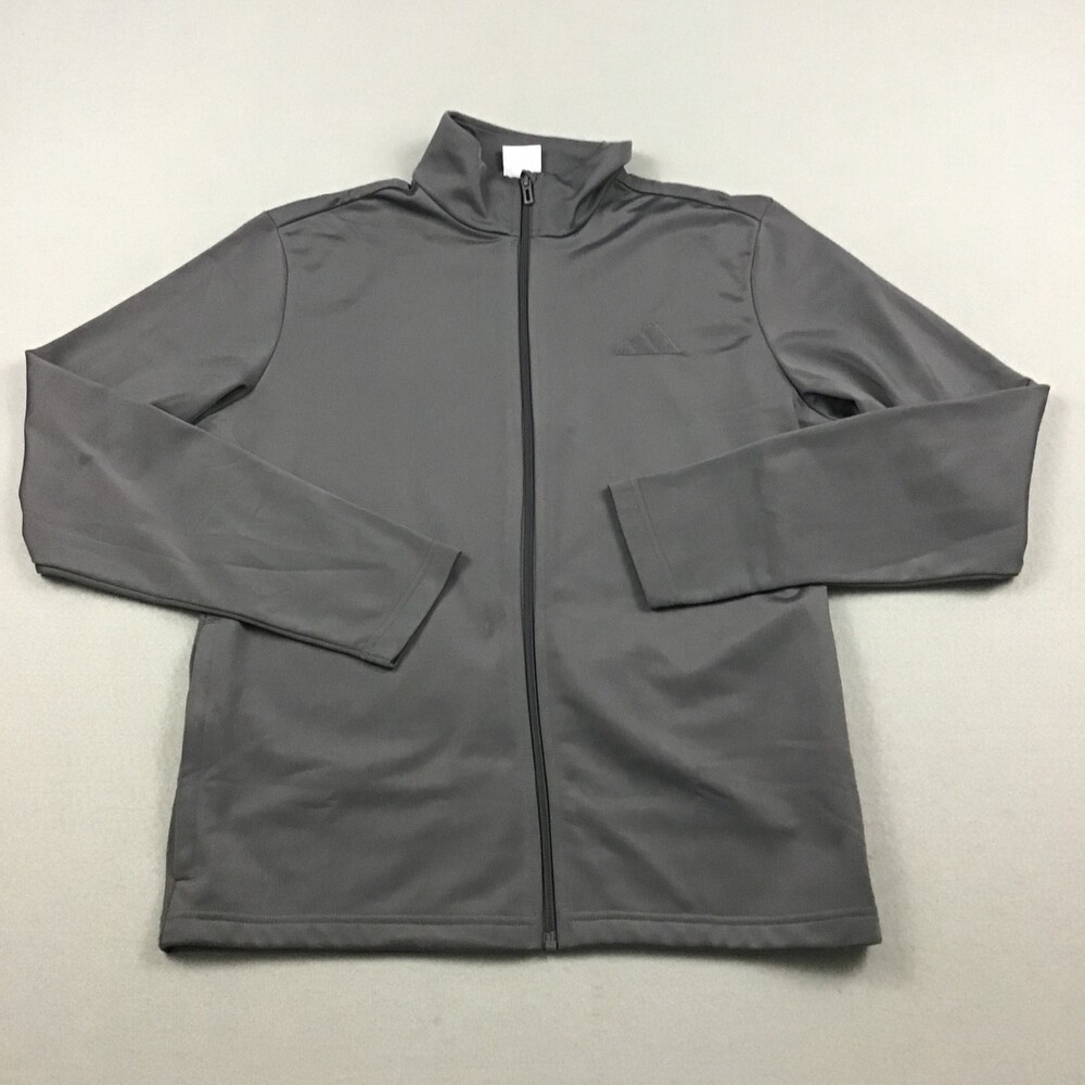 Adidas Jacket Men Medium Gray Solid Full Zip Lightweight Warm Up Training M